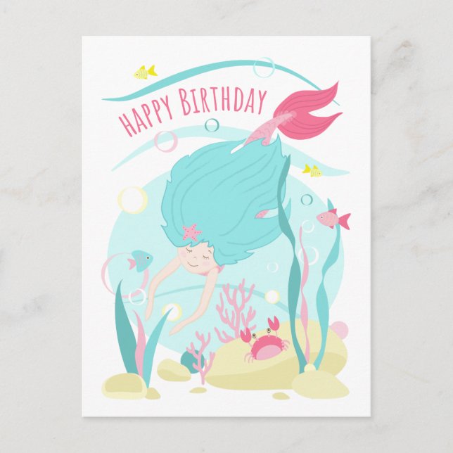 Cute Mermaid Diving Under the Sea Holiday Postcard (Front)