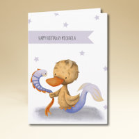 Cute Mermaid Duck with Eel Whimsical Birthday