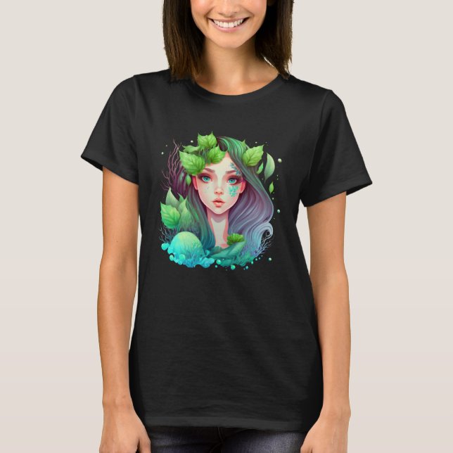 Cute mermaid fairy seaweed plants water sea fantas T-Shirt (Front)