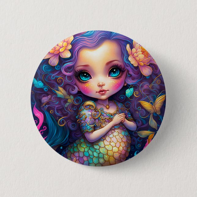 Cute Mermaid Fantasy Art 6 Cm Round Badge (Front)
