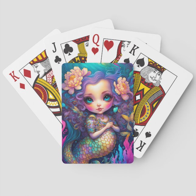 Cute Mermaid Fantasy Art Playing Cards (Back)