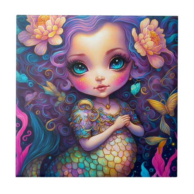 Cute Mermaid Fantasy Art Tile (Front)