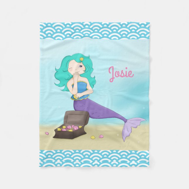 Cute Mermaid Fleece Blanket (Front)