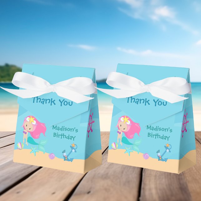 Cute Mermaid Girl Beach Custom Kids Birthday Party Favour Box (Creator Uploaded)