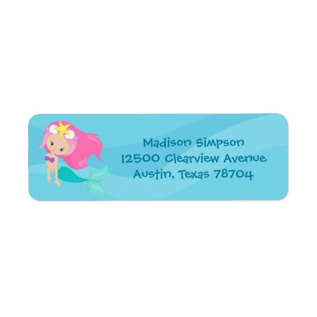 Cute Mermaid Girl Beach House Blue Return Address (Front)