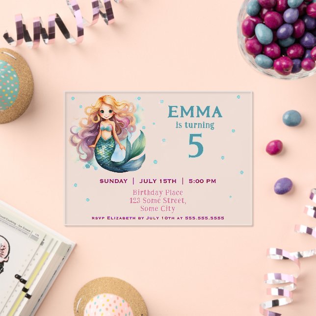 Cute Mermaid Girl Birthday Party  Acrylic Invitations (Insitu (Celebration))