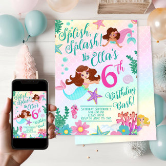 Cute Mermaid Girl Birthday Party  Invitation
