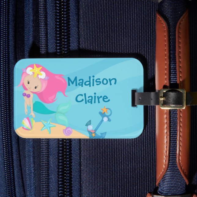 Cute Mermaid Girl Custom Beach Kids Luggage Tag (Front Insitu 4)