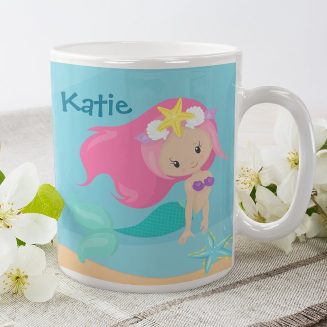Cute Mermaid Girl Custom Kids Ocean Beach House Coffee Mug (Creator Uploaded)