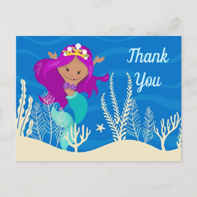 Cute Mermaid Girl Custom Kids Thank You Postcard (Front)