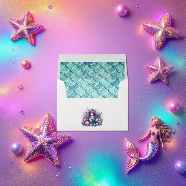 Cute Mermaid Girl Envelope (Under the Sea Theme Cute Mermaid Birthday Party Envelope)