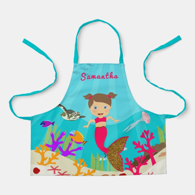 Cute Mermaid Girl in Colourful Ocean  Apron (Front)