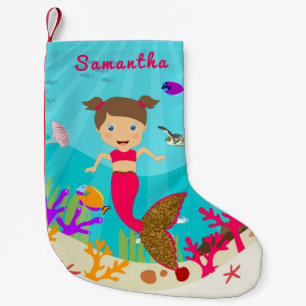 Cute Mermaid Girl in Colourful Ocean Ceramic Ornam Small Christmas Stocking