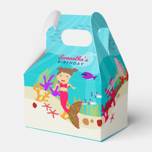 Cute Mermaid Girl in Colourful Ocean Girl Birthday Favour Box (Front Side)