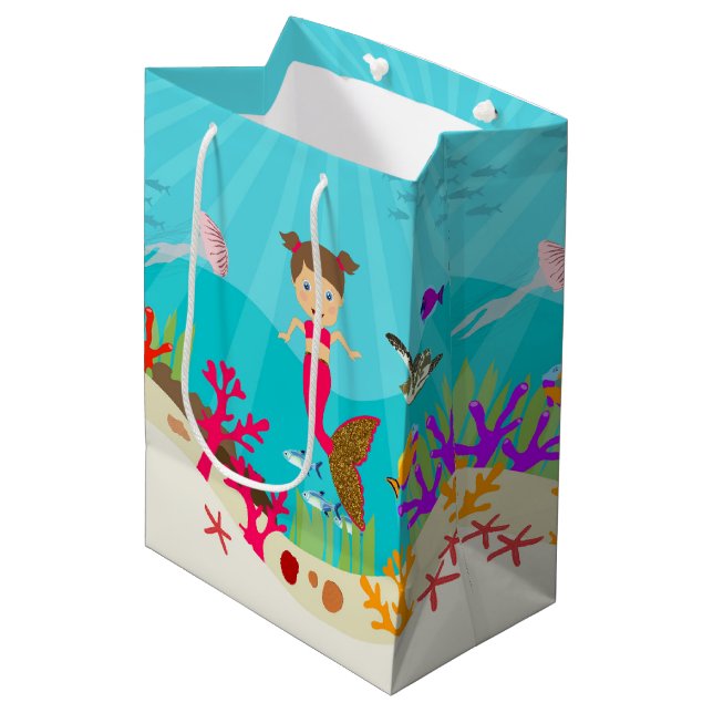 Cute Mermaid Girl in Colourful Ocean Medium Gift Bag (Front Angled)