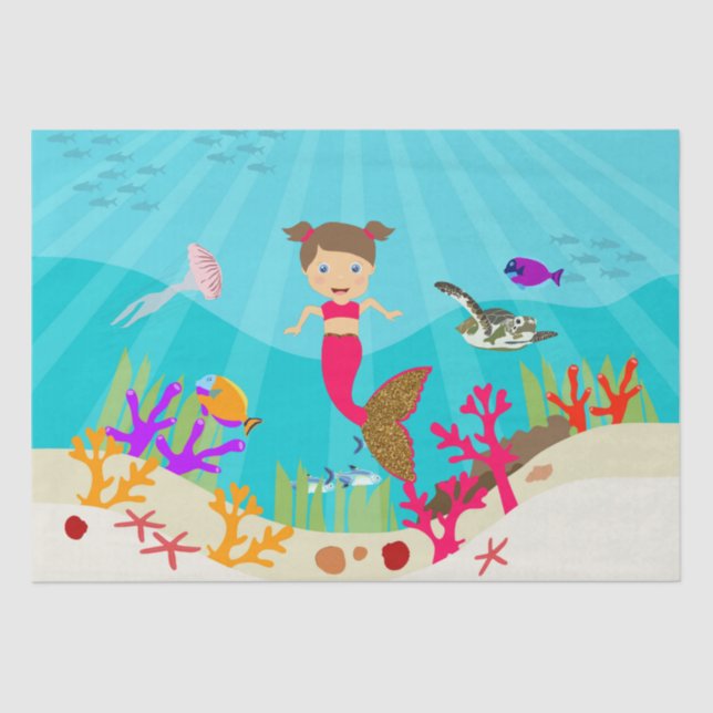 Cute Mermaid Girl in Colourful Ocean Tissue Paper (Front)