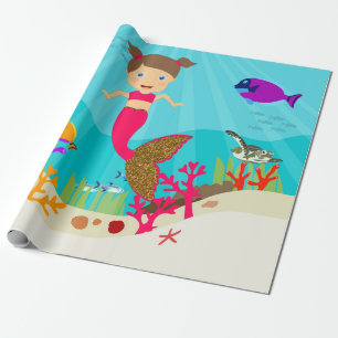 Cute Mermaid Girl in Colourful Ocean  Wrapping Paper