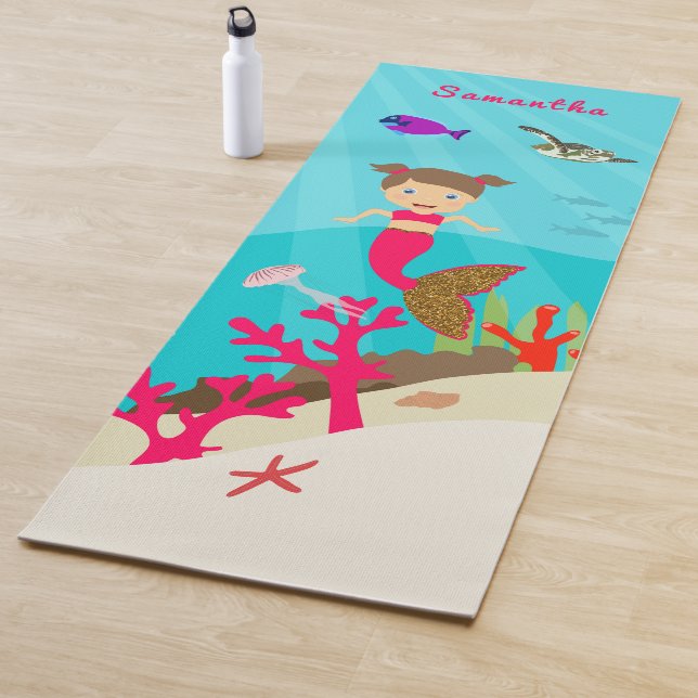 Cute Mermaid Girl in Colourful Ocean  Yoga Mat (In Situ)