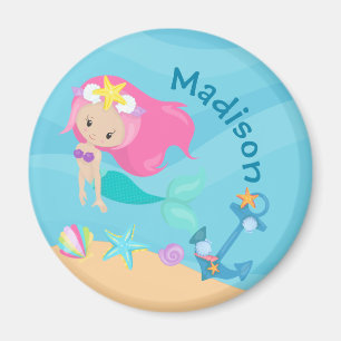 Cute Mermaid Girl Personalised Beach Magnet