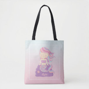 Cute Mermaid Girl Pink Blue Ombre Tote Bag