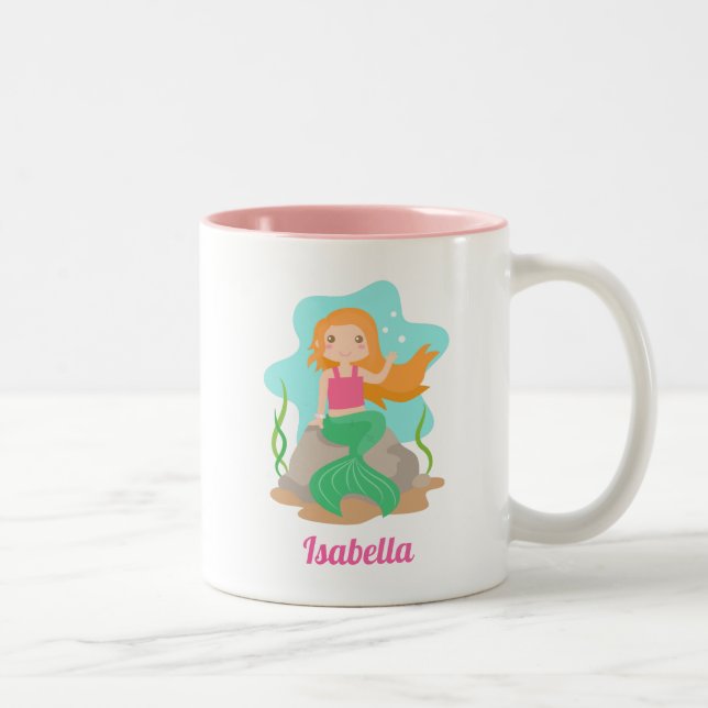 Cute Mermaid Girl Under The Sea Personalised Two-Tone Coffee Mug (Right)