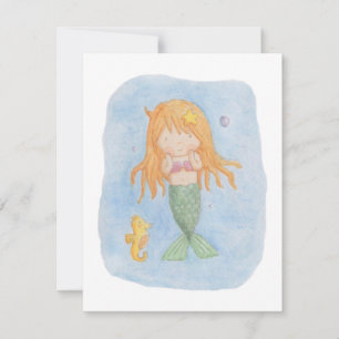 Cute Mermaid Girls Birthday Party Invitations
