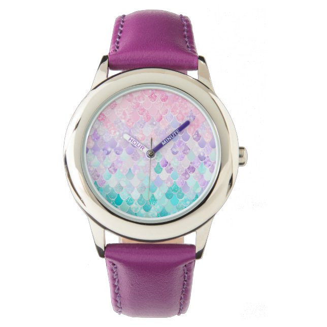 Cute Mermaid Girls Kids  Jewellery, Pink, Purple Watch (Front)