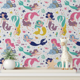 Cute Mermaid Girls Nursery Room Decor Wallpaper