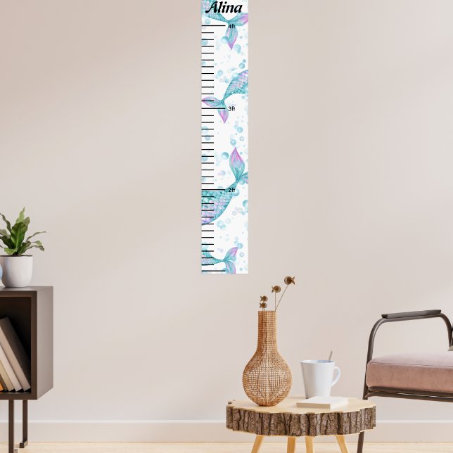 Cute Mermaid Girls Personalised Wall Growth Chart (Living Room 3)