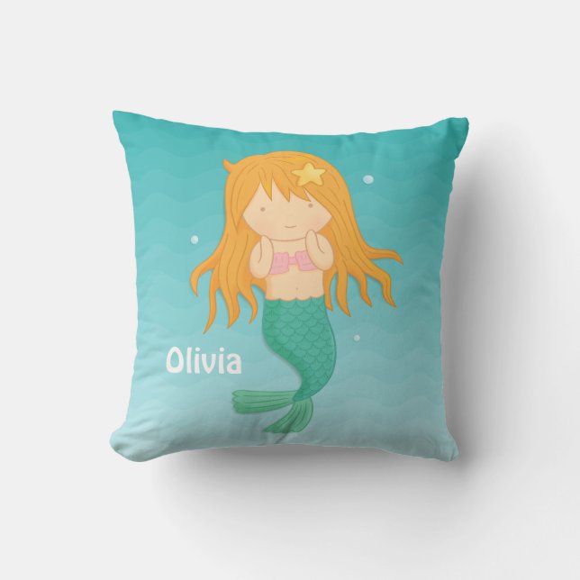 Cute Mermaid Girls Room Decor Throw Pillow (Front)