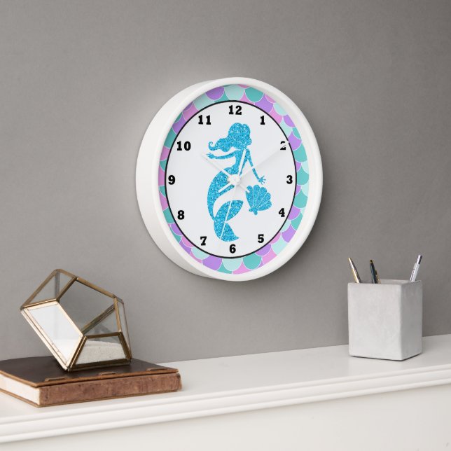 Cute Mermaid girls room wall clock (Office)