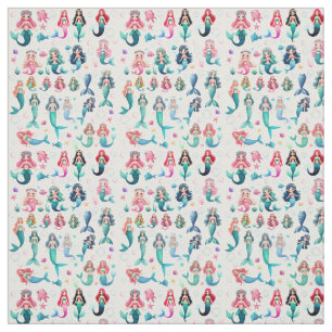 cute mermaid girls sealife fantasy fairytale art fabric