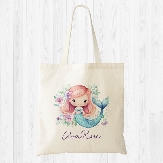 Cute Mermaid Girly Personalised Tote Bag (Creator Uploaded)