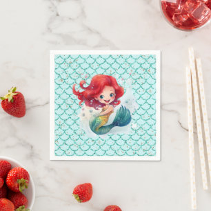 Cute Mermaid Glitter Under the Sea Birthday Napkin
