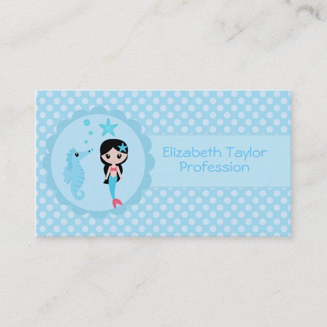 Cute Mermaid in Blue Business Card (Front)