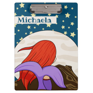 Cute Mermaid in the Moon Personalised Clipboard