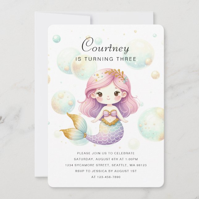 Cute Mermaid Invitation (Front)