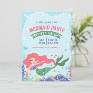 Cute Mermaid Invitation, Under The Sea Birthday Invitation