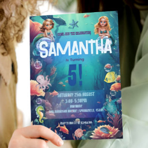 Cute Mermaid Kid Birthday Party Invitation