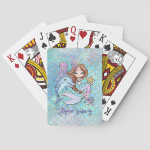 Cute Mermaid Light Brown Hair Custom Girl Birthday Playing Cards
