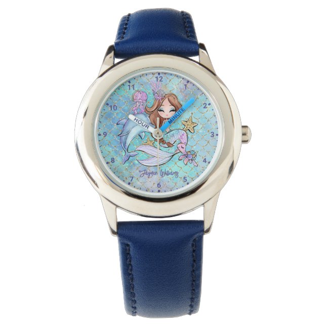 Cute Mermaid Light Brown Hair Personalised Girl Watch (Front)