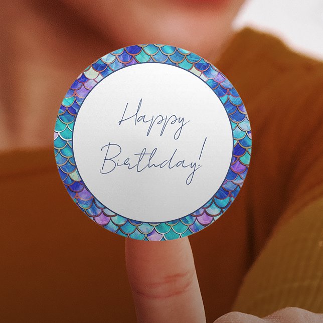 Cute Mermaid Little Girls Birthday Party Classic Round Sticker (Creator Uploaded)