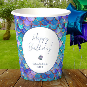 Cute Mermaid Little Girls Birthday Party Paper Cups