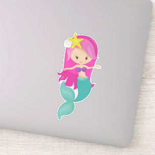 Cute Mermaid, Little Mermaid, Pink Hair, Starfish