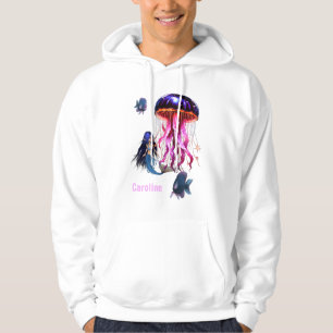Cute mermaid looks at the beautiful jellyfish hoodie