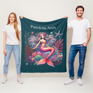 Cute mermaid lovers add name  fleece blanket