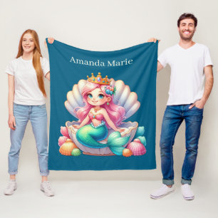 Cute mermaid lovers add name  fleece blanket