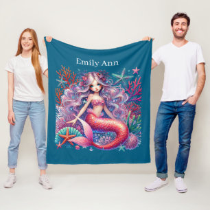 Cute mermaid lovers add name fleece blanket