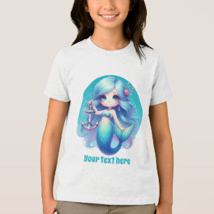 Cute mermaid lovers customisable girls kids Tri-Blend shirt