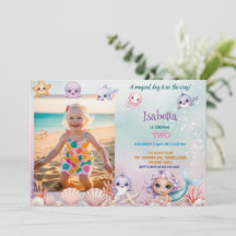 cute mermaid magical Photo birthday invitation